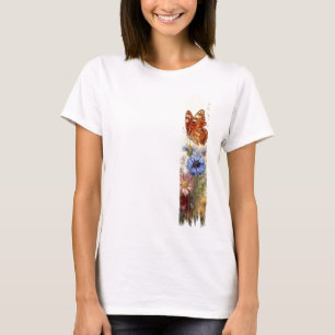 Butterfly Among Wildflowers Brushstroke Paint T-Shirt