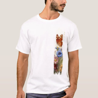 Butterfly Among Wildflowers Brushstroke Paint T-Shirt