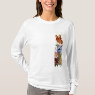 Butterfly Among Wildflowers Brushstroke Paint T-Shirt