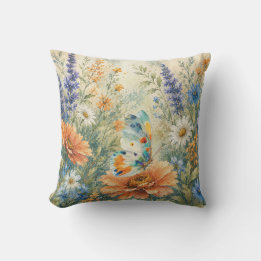 Butterfly Among Wildflowers Outdoor Pillow