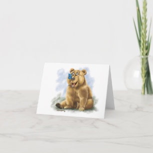 Butterfly and Bear Cartoon Thank You Card