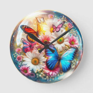 Butterfly and Bloom Round Clock