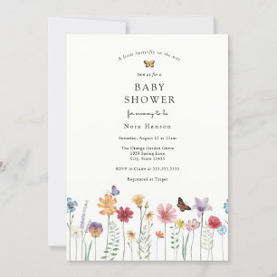 Butterfly and Blooming Wildflower Baby Shower Invitation