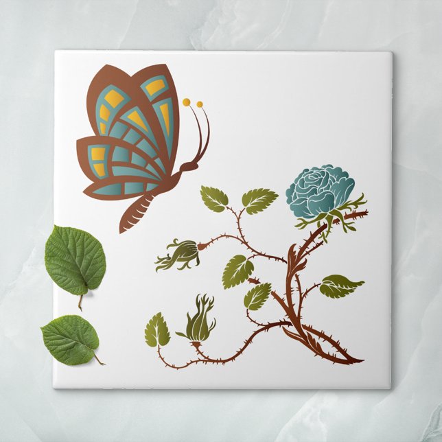 Butterfly and Blue Rose Ceramic Tile (Creator Uploaded)