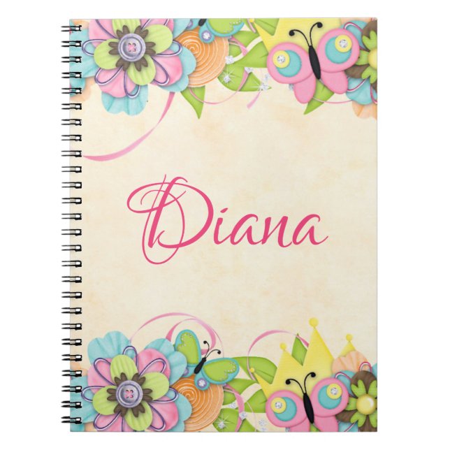 Butterfly and Button Floral Personalised Notebook (Front)