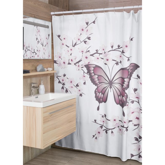 Butterfly And Cherry Blossom Mauve Shower Curtain (Creator Uploaded)