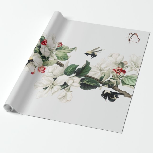 BUTTERFLY AND CHERRY BLOSSON Wrapping Paper (Unrolled)