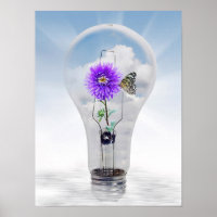 Butterfly And Dahlia In a Light Bulb