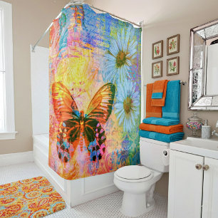 butterfly and daisies shower curtain