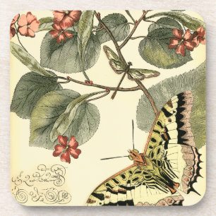 Butterfly and Dragonfly with Red Flowers Coaster
