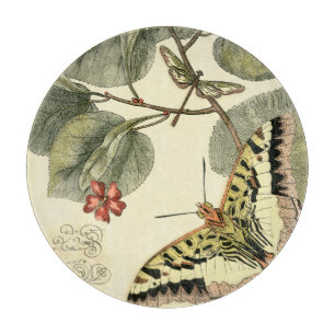 Butterfly and Dragonfly with Red Flowers Cutting Board