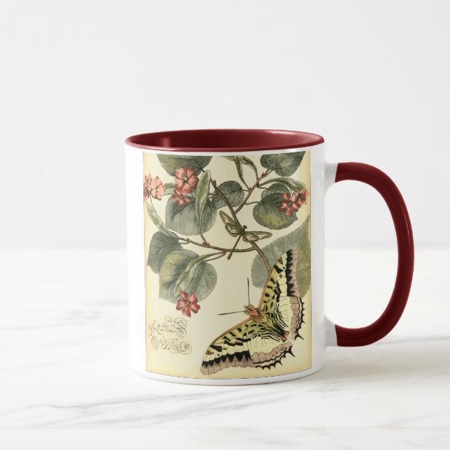 Butterfly and Dragonfly with Red Flowers Mug (Right)