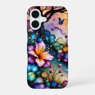 Butterfly and Fantasy Flowers iPhone 16 Case