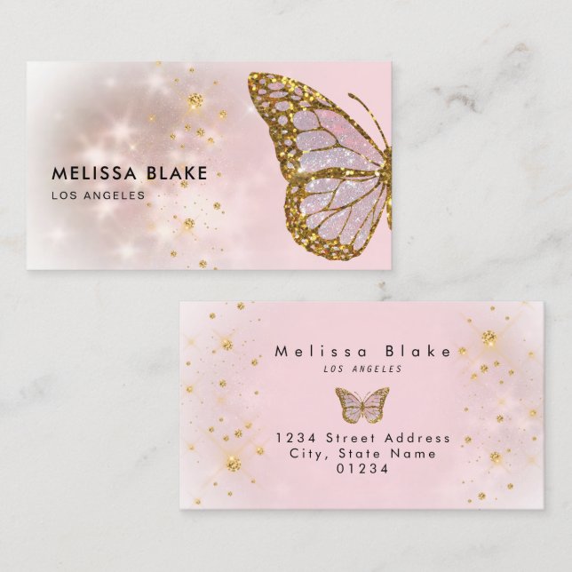 butterfly and faux chunky glitter business card (Front/Back)