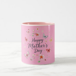 Butterfly and Floral Happy Mother's Day Two-Tone Coffee Mug
