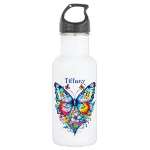 Butterfly and Floral Heart Personalised 532 Ml Water Bottle