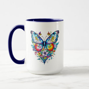 Butterfly and Floral Heart Personalised Mug