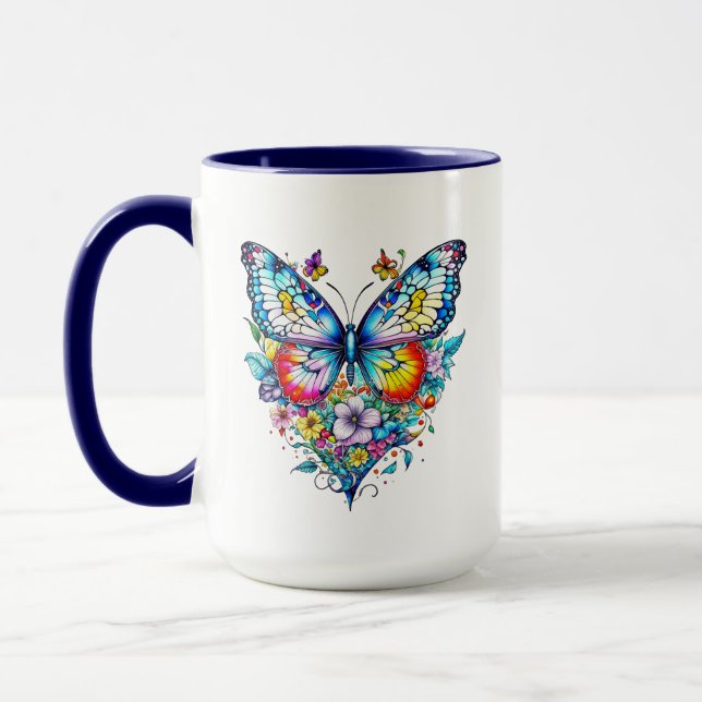 Butterfly and Floral Heart Personalised Mug (Left)