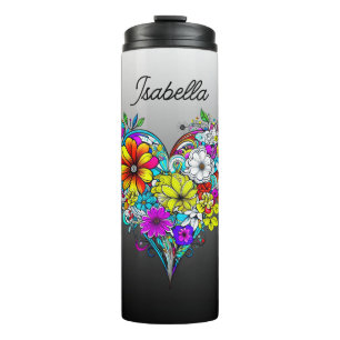 Butterfly and Floral Heart Personalised Thermal Tumbler