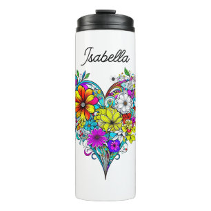 Butterfly and Floral Heart Personalised Thermal Tumbler