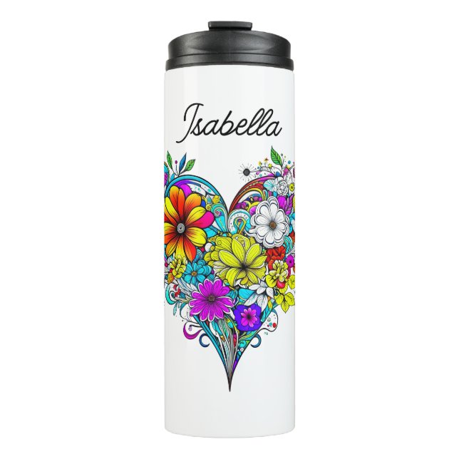 Butterfly and Floral Heart Personalised Thermal Tumbler (Front)