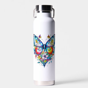 Butterfly and Floral Heart Personalised Water Bottle