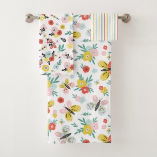 Butterfly And Floral Pattern Bath Towel Set
