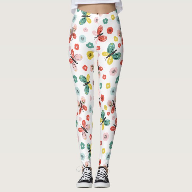 Butterfly And Floral Pattern  Leggings (Front)