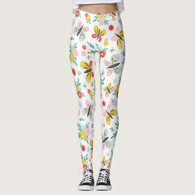 Butterfly And Floral Pattern  Leggings (Front)