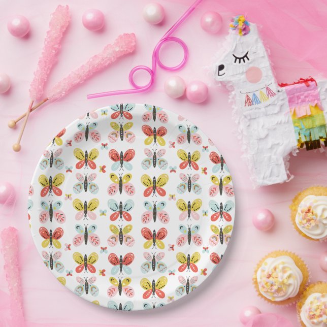 Butterfly And Floral Pattern  Paper Plate (Party)