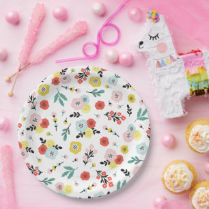 Butterfly And Floral Pattern Paper Plate