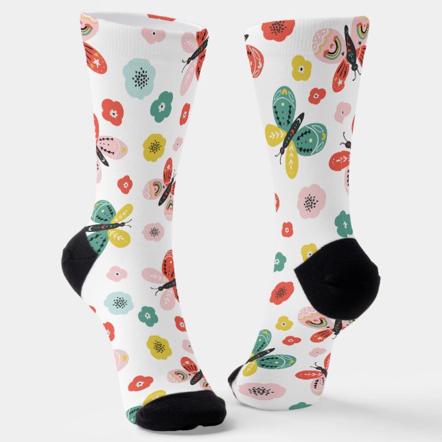 Butterfly And Floral Pattern  Socks (Angled)