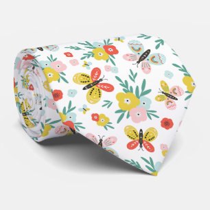 Butterfly And Floral Pattern Tie