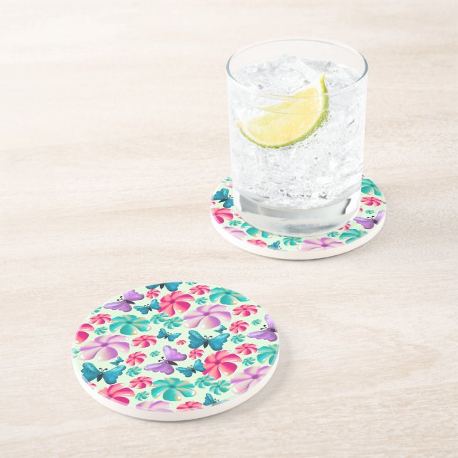 Butterfly and Flower Aesthetic pattern  Coaster (Side)
