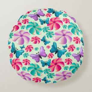 Butterfly and Flower Aesthetic pattern Round Cushion