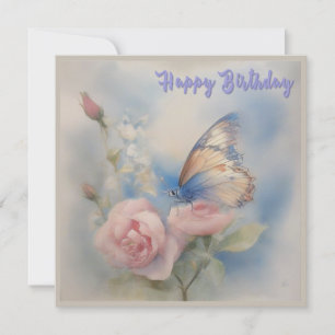 Butterfly and Flower Birthday Flat Card