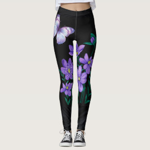 Butterfly and Flower Black Leggings