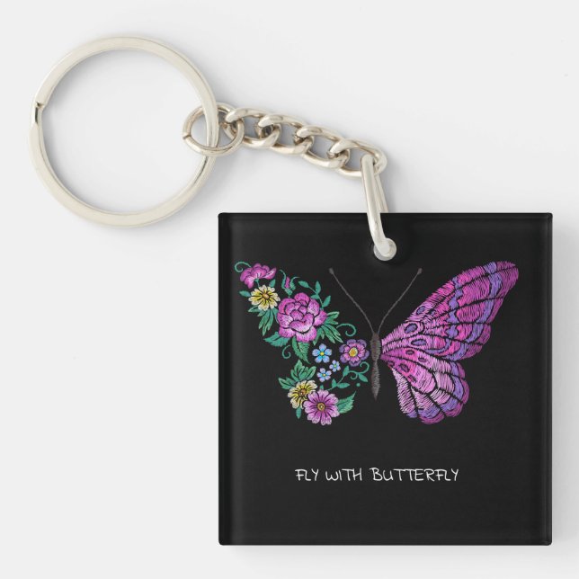 butterfly and flower floral butterflies wings yout key ring (Front)