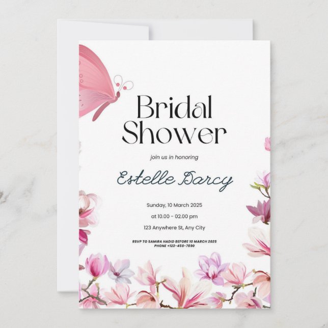 Butterfly and Flowers Bridal Shower Invitation (Front)