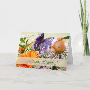Butterfly and Flowers Custom Birthday Card