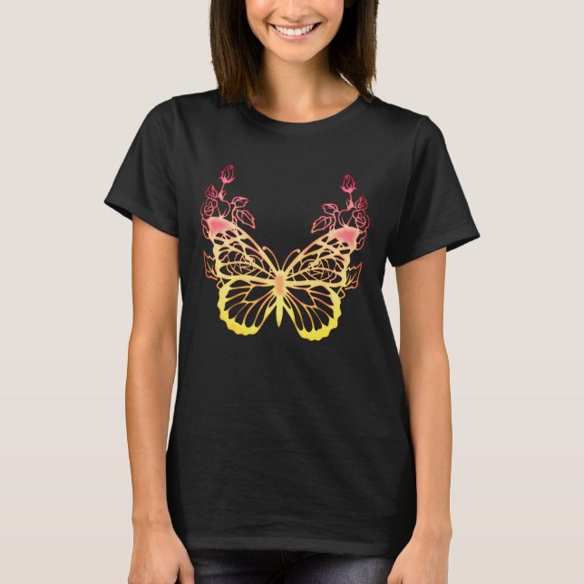 Butterfly and Flowers. Custom Spring Summer T-Shirt (Front)