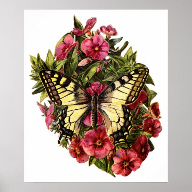 Butterfly and Flowers Customisable Poster (Front)