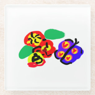 Butterfly and flowers  glass coaster
