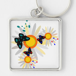 Butterfly and Flowers Key Ring
