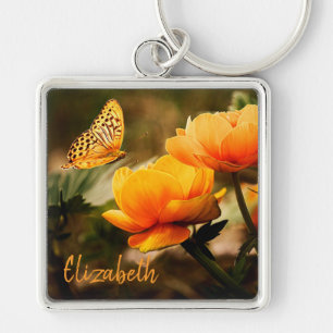 Butterfly and Flowers Key Ring