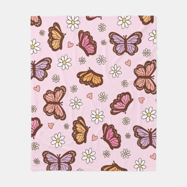 Butterfly and flowers seamless pattern fleece blanket (Front)