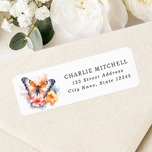 Butterfly and flowers watercolor return address label