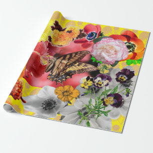 BUTTERFLY AND FLOWERS Wrapping Paper