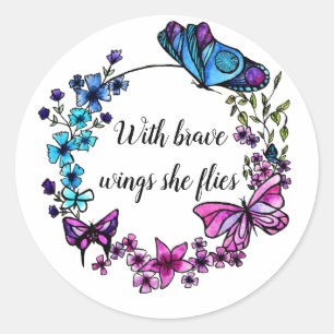 Butterfly and Flowers Wreath Classic Round Sticker