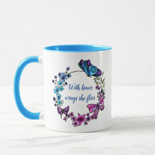 Butterfly and Flowers Wreath custom quote and name Mug